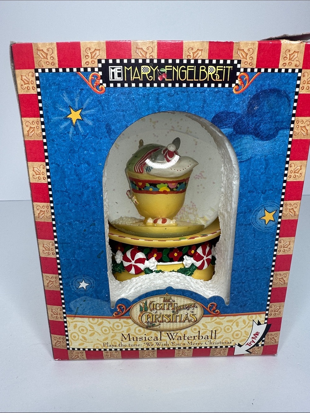 Mary Engelbreit Yellow Holiday Musical Waterball with Red and Green Accents